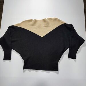 Gaberly Black &‎ Beige Color Block Knit Dolman Sleeve Top Sweater Fitted Waist